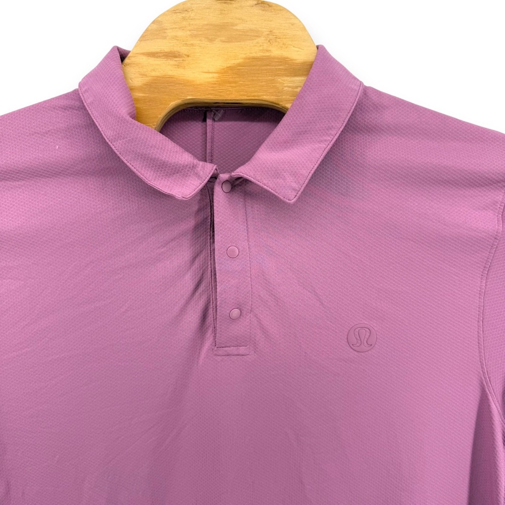 Lululemon Men Short Sleeve Polo Shirt‎ Dusty Rose Textured Athletic Golf XL - Picture 2 of 4